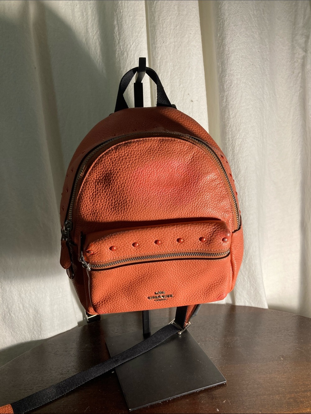 Coach Orange Pebbled Leather Mini Backpack
